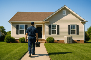 Central air conditioning costs guide for homeowners, summer home with outdoor AC unit