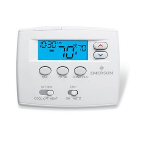 Emerson White Rogers 5+2 Day Programmable Blue Screen Thermostat | Power Method: Hardwired / Battery | Stages Heat/Cool: 1/1 | Manual CO | Heat/Cool (1F80-0261)