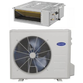 Carrier® 2.0 ton 26 SEER2 24000 BTU 1 Zone Heat Pump System| R454B| 208/230V| w/Horizontal High-Static Ducted Air Handler| Wireless Remote Included| 37MARAQ24AA3 45MBDAQ24XH3