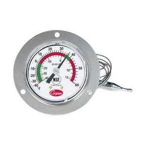COOPER-ATKINS Panel Type Thermometer | -40-60F | 2 1/2 in. Dial | Back Connected 48 in. Cap | 7112-01-3C