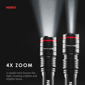 KLEIN NEBO REDLINE X is a powerful 1800 lumen Tubor Mode flashlight | Color: Black | Completely waterproof (IPX7) | 4X Zoom | Switch-X Technology| Rechargable (6860)